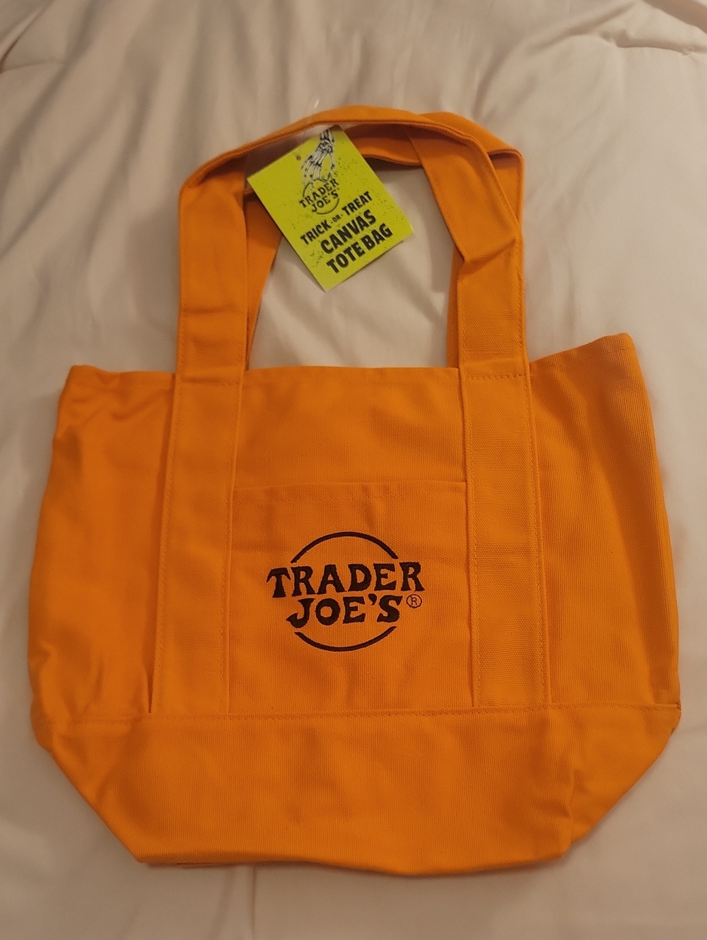 Trader Joe's Orange Canvas Tote Bag with Front Logo